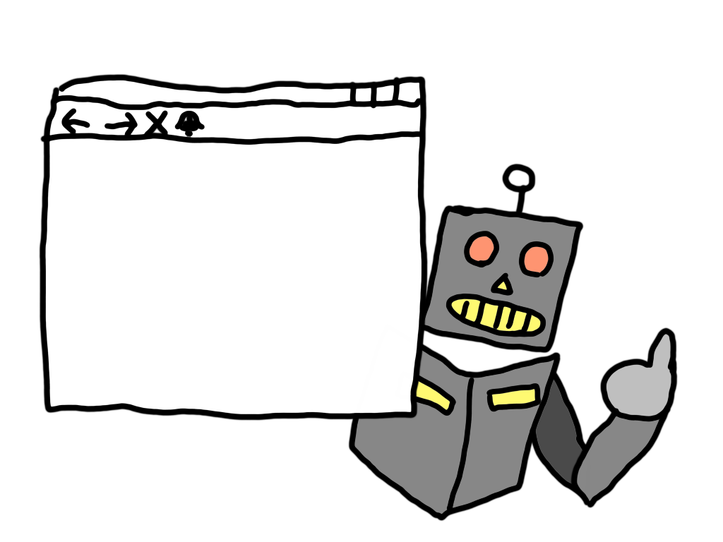 A friendly robot holding up a Web browser